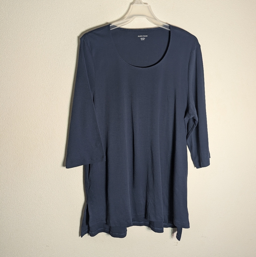 Eileen Fisher Women's Tunic Top Tee Shirt Navy Blue Quiet Luxury Neutral XXL